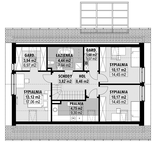 Rzut poddasza POW. 85,5 m²
