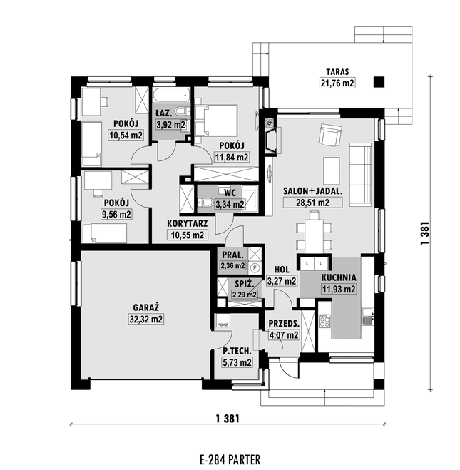 Rzut parteru POW. 140,2 m²