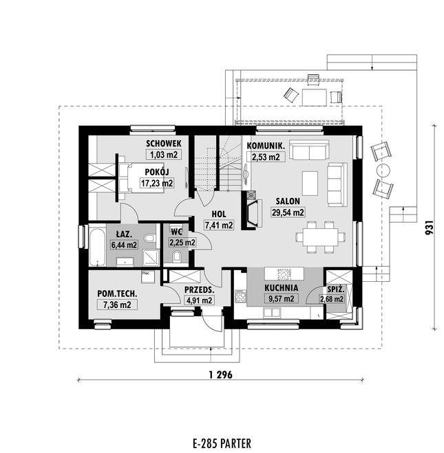 Rzut parteru POW. 91,0 m²