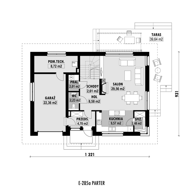 Rzut parteru POW. 93,0 m²