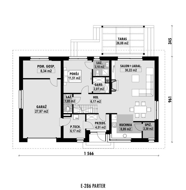 Rzut parteru POW. 113,0 m²