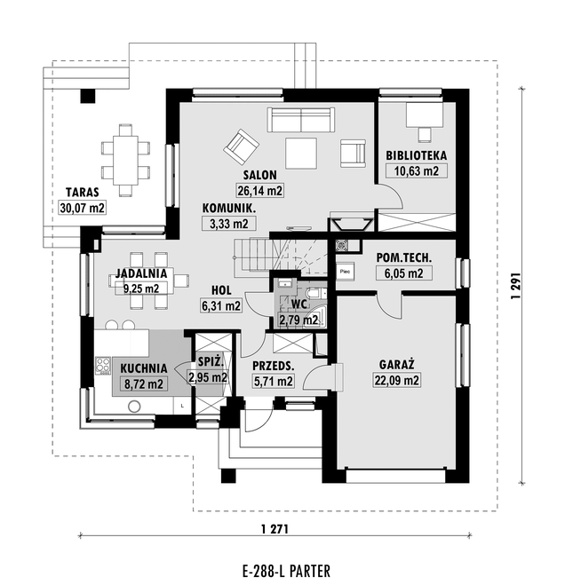 Rzut parteru lustro POW. 104,0 m²