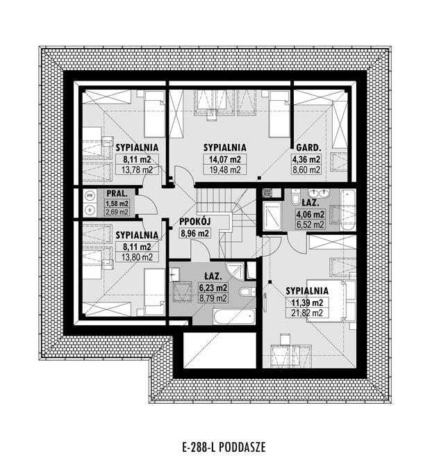 Rzut poddasza lustro POW. 104,5 m²