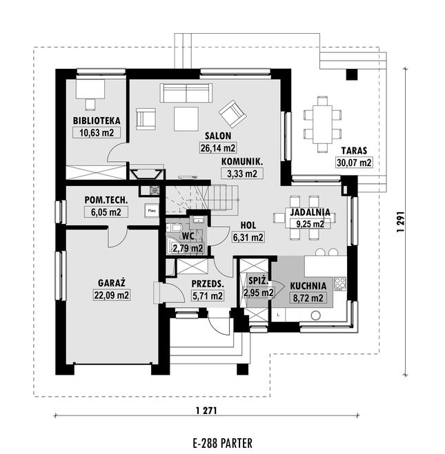 Rzut parteru POW. 104,0 m²