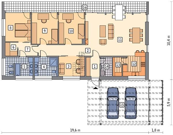 Rzut parteru POW. 145,5 m²