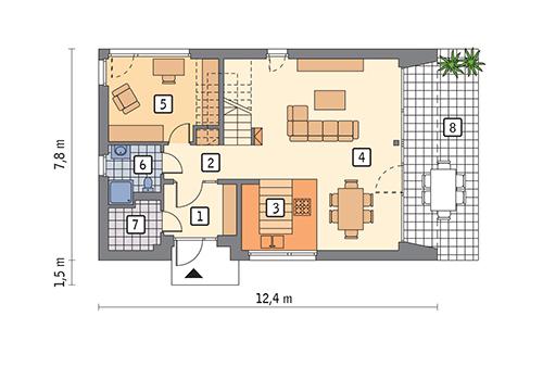 Rzut parteru lustro POW. 66,9 m²