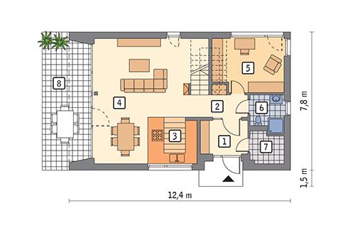 Rzut parteru POW. 66,9 m²