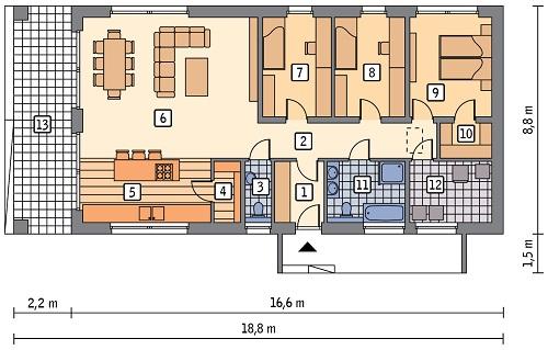 Rzut parteru POW. 113,7 m²
