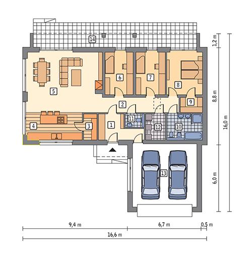 Rzut parteru POW. 145,7 m²
