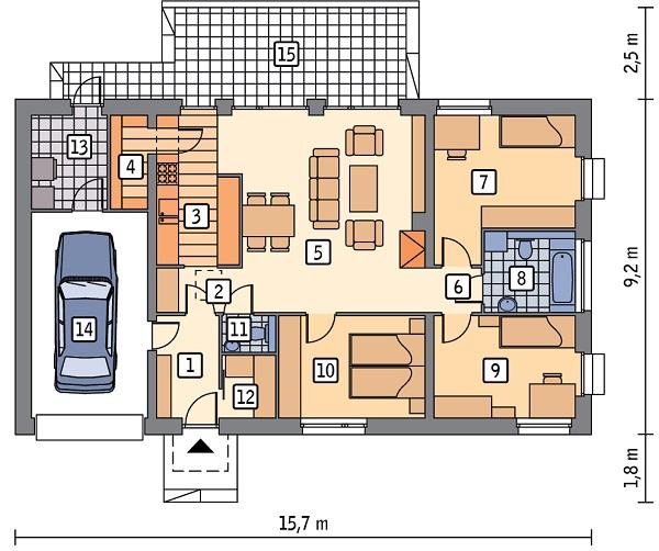 Rzut parteru POW. 113,6 m²