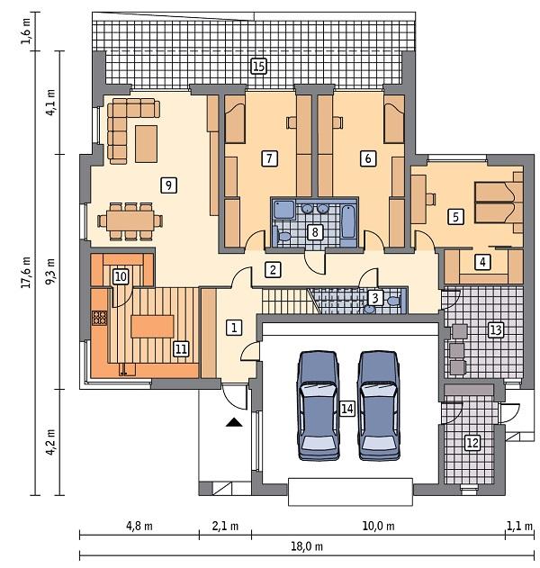 Rzut parteru lustro POW. 195,9 m²