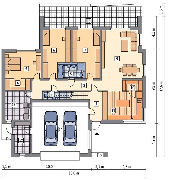 Rzut parteru POW. 195,9 m²
