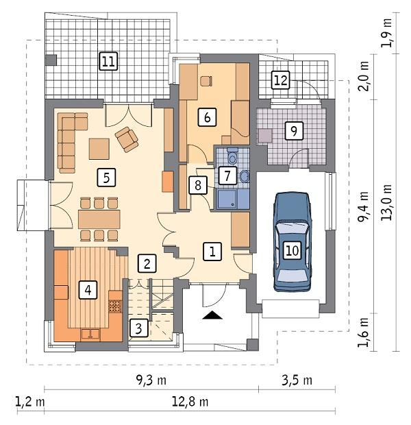 Rzut parteru POW. 98,8 m²
