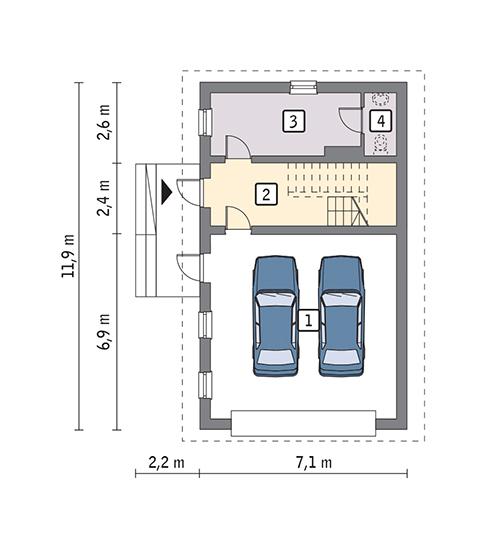 Rzut parteru lustro POW. 65,9 m²