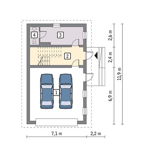 Rzut parteru POW. 65,9 m²