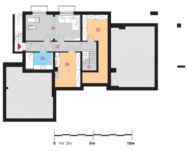 Rzut piwnicy lustro POW. 77,1 m²