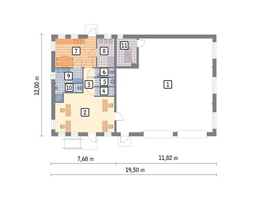 Rzut parteru lustro POW. 197,8 m²