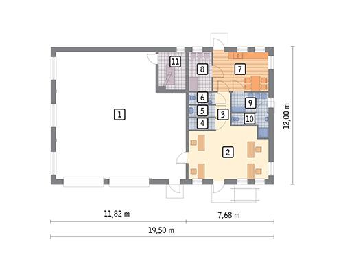 Rzut parteru POW. 197,8 m²