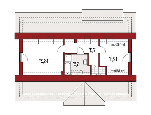 Rzut poddasza lustro: do indywidualnej adaptacji (44,2 m2 powierzchni użytkowej)