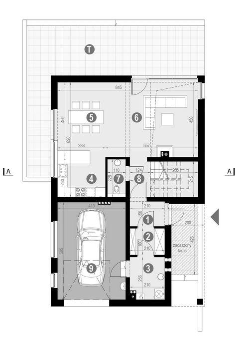 Rzut parteru POW. 88,9 m²
