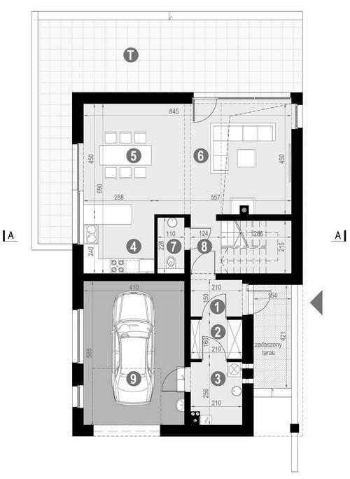 Rzut parteru: POW. 89,9 m²