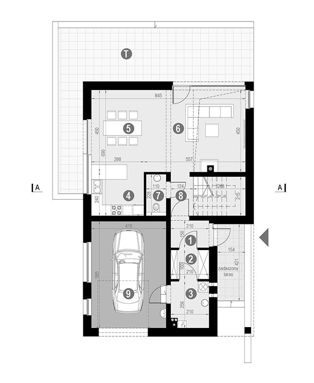 Rzut parteru: POW. 89,9 m²