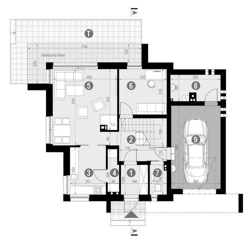 Rzut parteru: POW. 85,4 m²