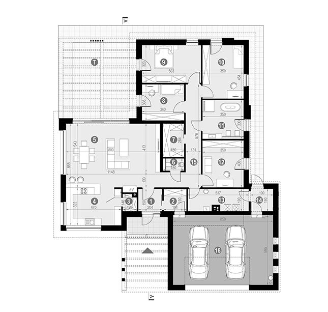 Rzut parteru POW. 221,3 m²
