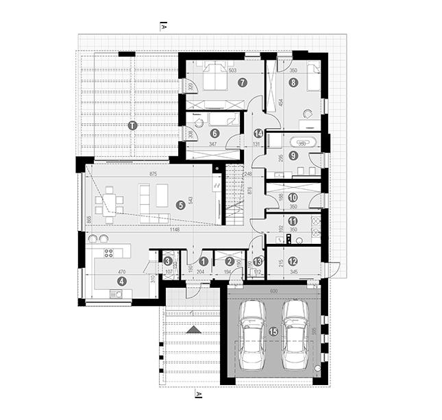 Rzut parteru POW. 199,8 m²