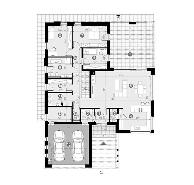 Rzut parteru lustro POW. 200,4 m²