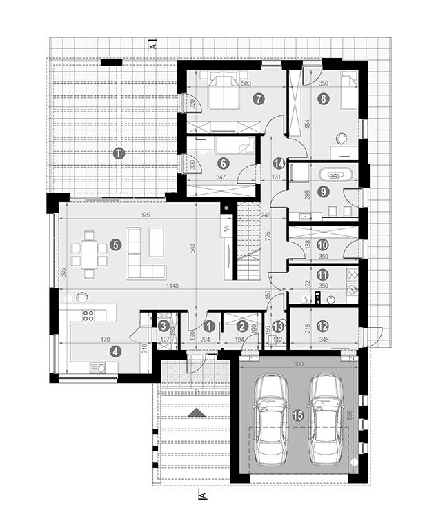 Rzut parteru POW. 200,4 m²