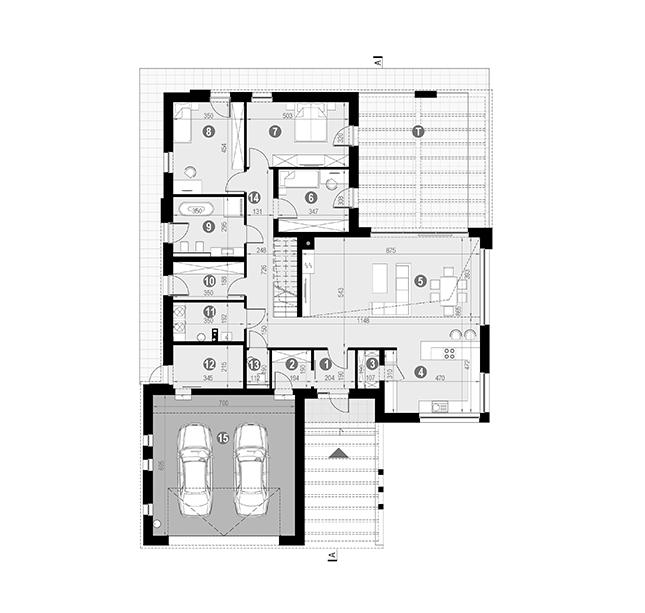 Rzut parteru lustro POW. 213,3 m²