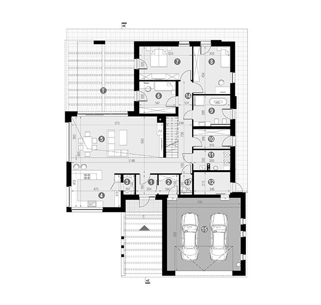 Rzut parteru POW. 213,3 m²