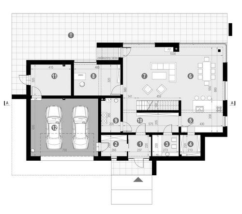 Rzut parteru lustro POW. 186,3 m²