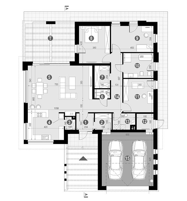 Rzut parteru POW. 180,5 m²