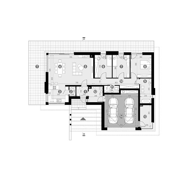 Rzut parteru POW. 168,8 m²