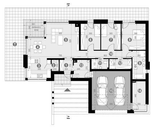 Rzut parteru POW. 166,3 m²