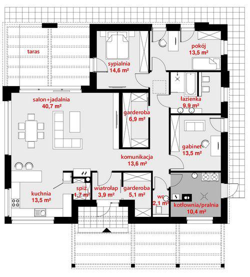 Rzut parteru POW. 149,3 m²