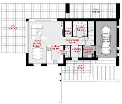 Rzut parteru POW. 87,9 m²