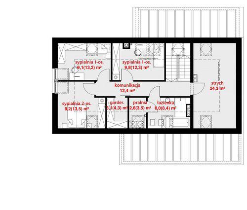 Rzut poddasza POW. 67,7 m²