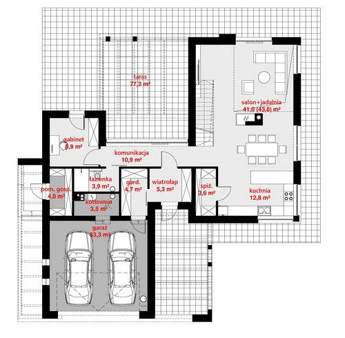 Rzut parteru lustro POW. 134,7 m²