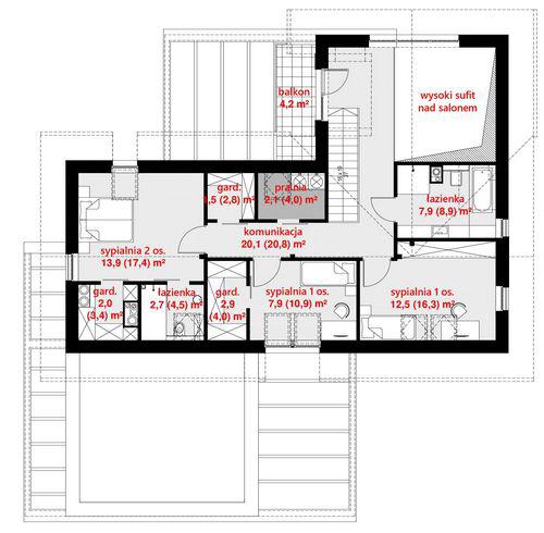 Rzut poddasza lustro POW. 97,2 m²