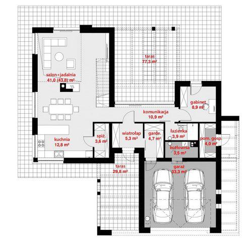 Rzut parteru POW. 134,7 m²