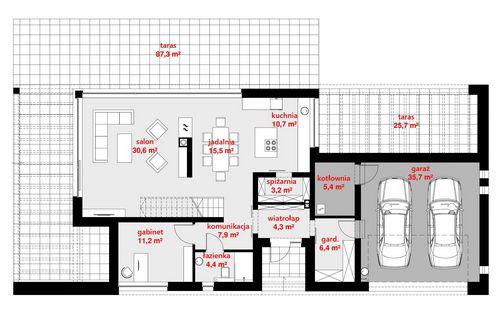 Rzut parteru POW. 135,2 m²