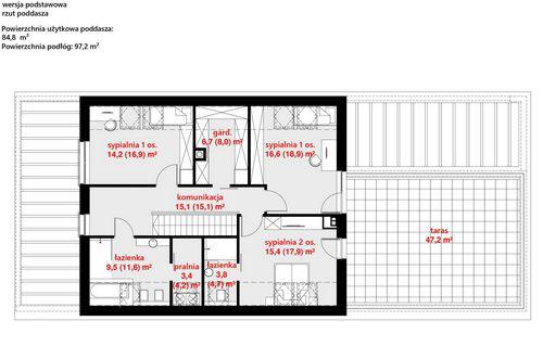 Rzut poddasza POW. 144,4 m²