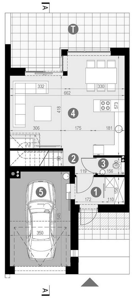 Rzut parteru POW. 62,2 m²