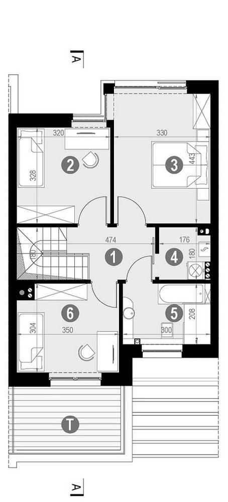 Rzut piętra POW. 58,9 m²