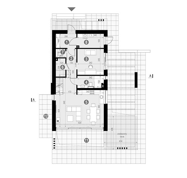 Rzut parteru POW. 69,6 m²