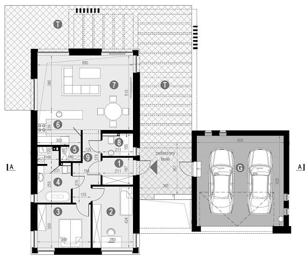 Rzut parteru POW. 120,9 m²