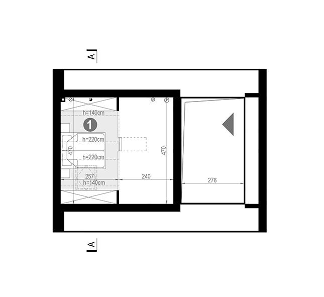 Rzut poddasza: aranżacja alternatywna POW. 11,9 m²